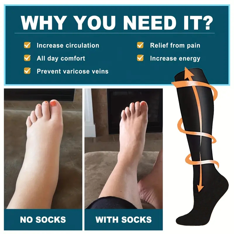 AliExpress Varicose Veins Compression Socks Fit For Golf Rugby Running Hiking Sports For Anti Fatigue Driving Travel Flight Women Men Socks, view 6
