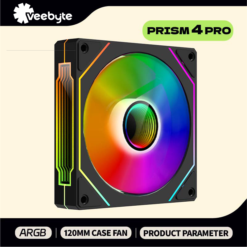AliExpress Veebyte PRISM 4 PRO Computer Chassis Fan 120mm 5V 3PIN ARGB 4 Pin PWM Quiet Cooling Fan 12V Large Air Volume 45.2CFM/600-1500RPM