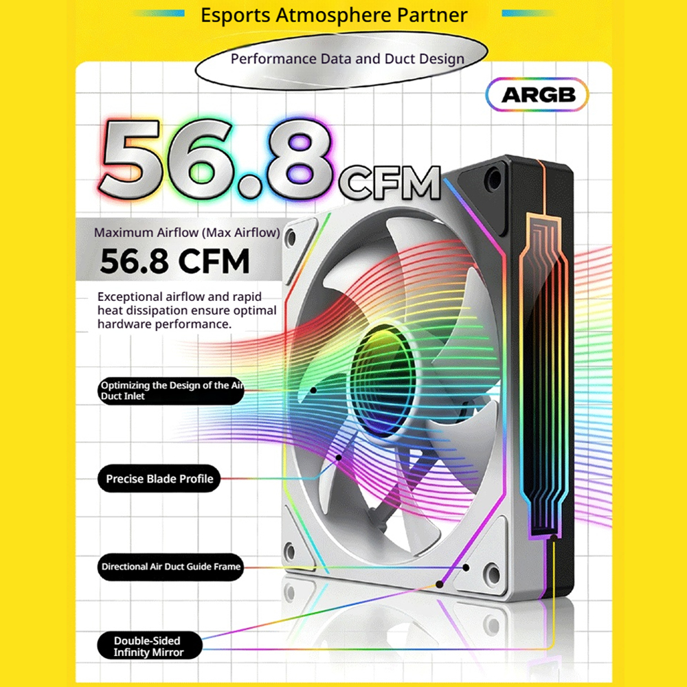 AliExpress Veebyte PRISM 4 PRO Computer Chassis Fan 120mm 5V 3PIN ARGB 4 Pin PWM Quiet Cooling Fan 12V Large Air Volume 45.2CFM/600-1500RPM, view 4