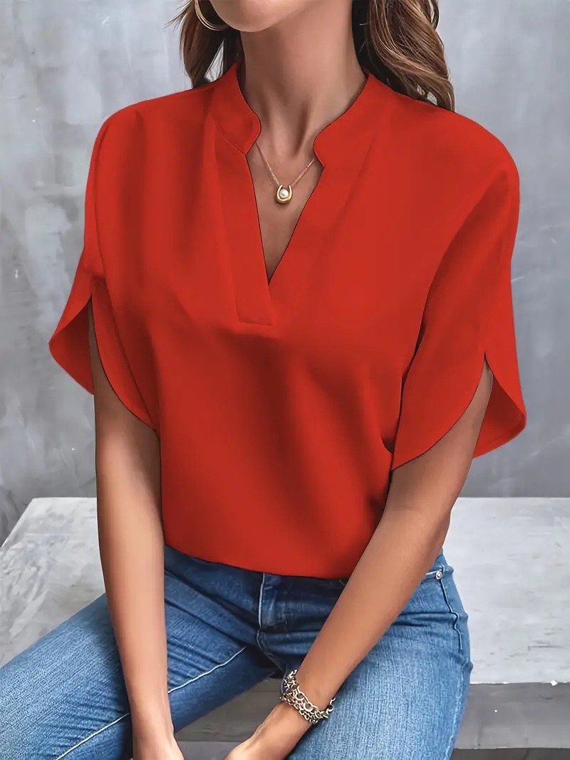 AliExpress VEITCHE Summer Women Casual Solid Blouse Women Fashion V-neck Half Sleeve Shirts Office Elegant Pullover Loose Blusas Tops, view 3