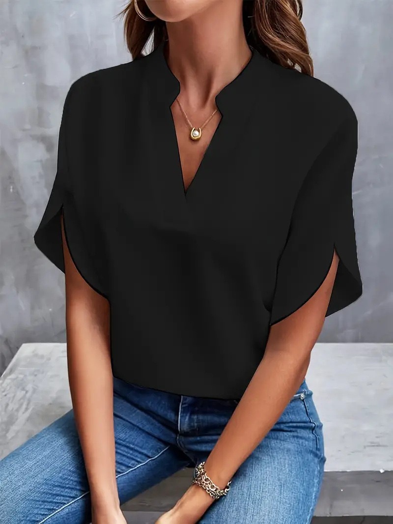 AliExpress VEITCHE Summer Women Casual Solid Blouse Women Fashion V-neck Half Sleeve Shirts Office Elegant Pullover Loose Blusas Tops, view 4
