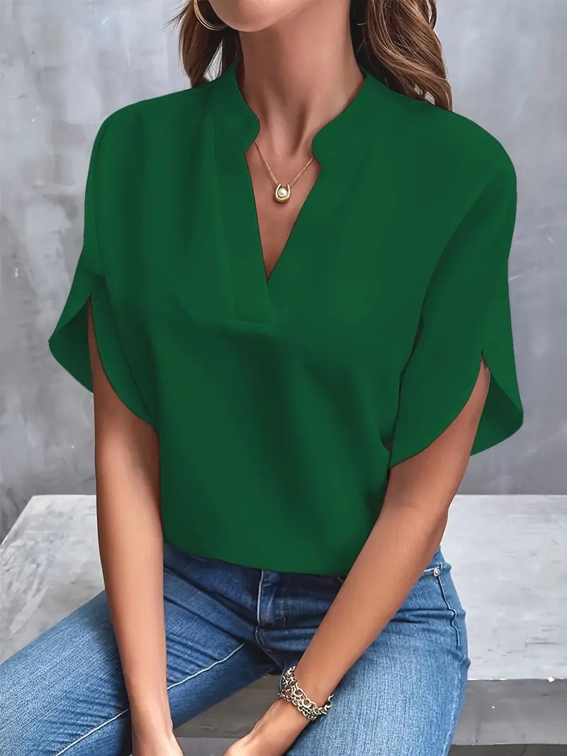 AliExpress VEITCHE Summer Women Casual Solid Blouse Women Fashion V-neck Half Sleeve Shirts Office Elegant Pullover Loose Blusas Tops, view 6