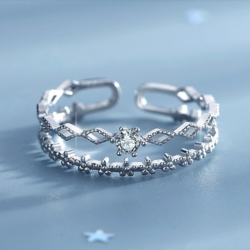 AliExpress VENTFILLE 925 Silver Flower Lace Adjustable Ring, view 2