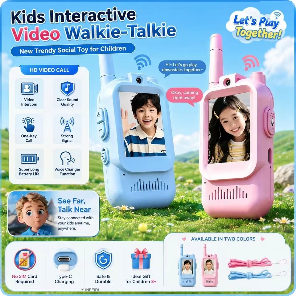 AliExpress Video Walkie Talkies for Kids 2 Pack Rechargeable Intercom Walkie-talkie Cute 2 Inch Screen One-Click Call Child Video Intercom, view 2
