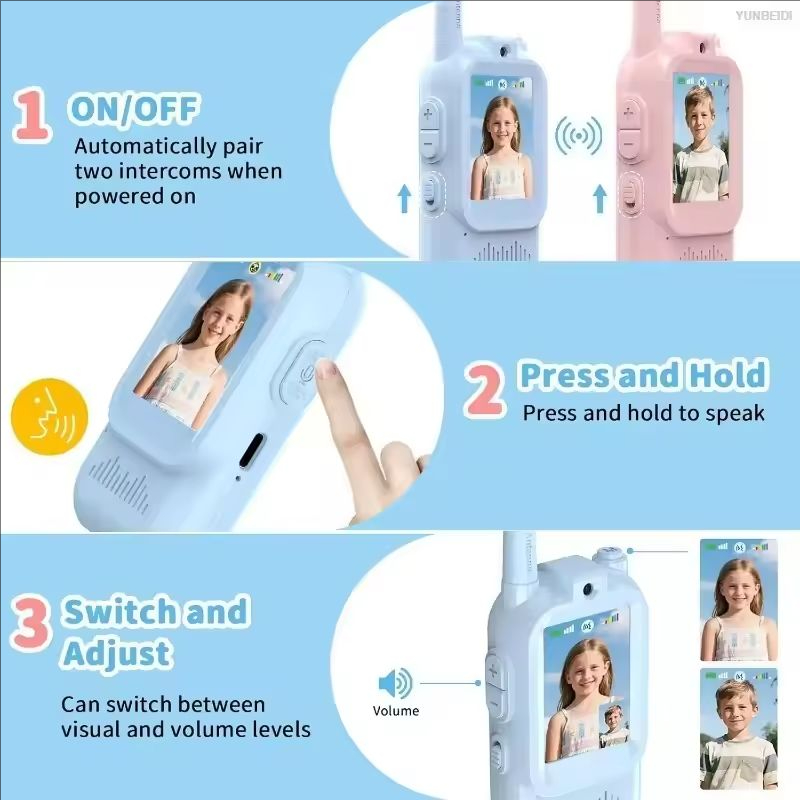 AliExpress Video Walkie Talkies for Kids 2 Pack Rechargeable Intercom Walkie-talkie Cute 2 Inch Screen One-Click Call Child Video Intercom, view 5