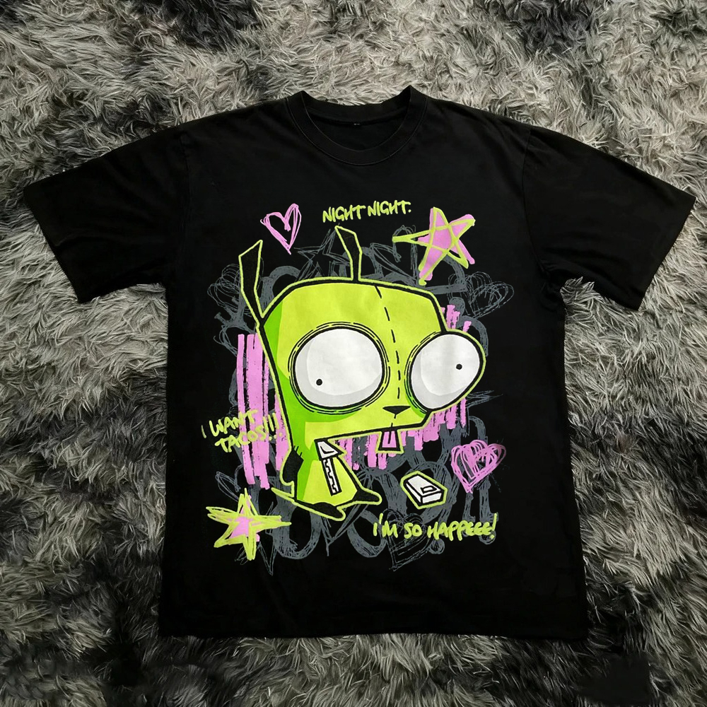 AliExpress Vintage Invader Zim Cartoon Print Short Sleeve T-Shirt Retro Unisex Graphic Tee 90s Nostalgia Summer Streetwear Y2K Tee Top