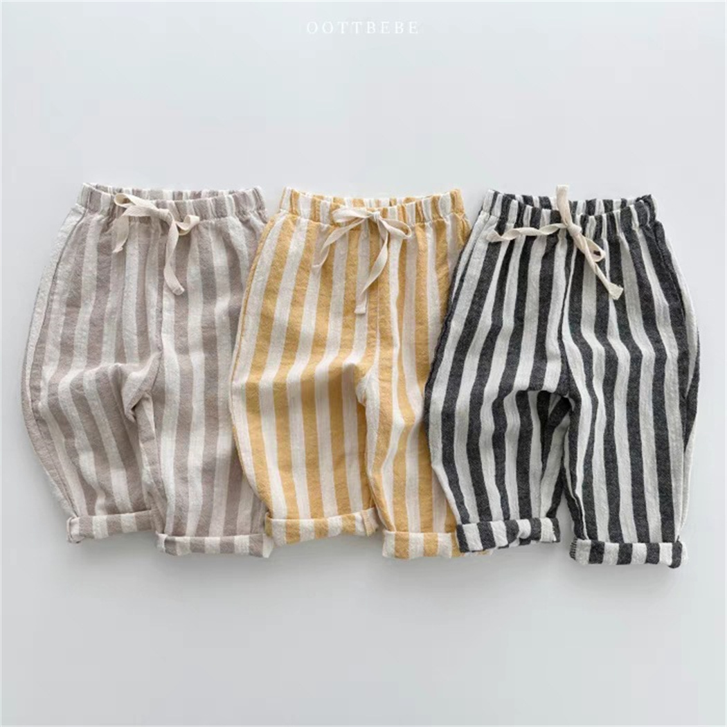 AliExpress Vintage Linen Cotton Stripe Pants for Boys Casual Pocket Design Elastics Waist Pants for Toddler Girl Clothing Children Trousers