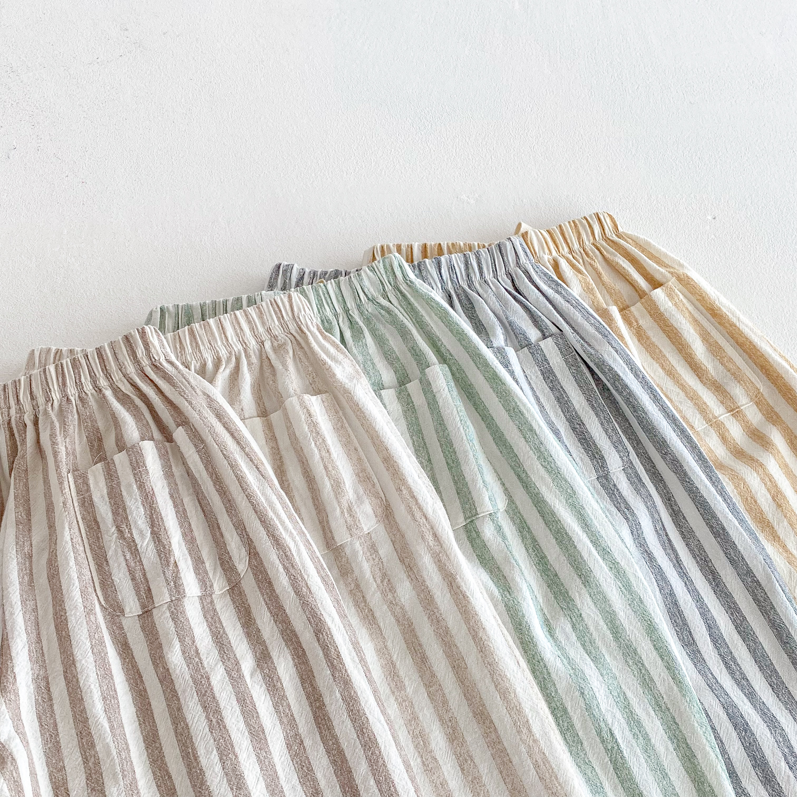 AliExpress Vintage Linen Cotton Stripe Pants for Boys Casual Pocket Design Elastics Waist Pants for Toddler Girl Clothing Children Trousers, view 5