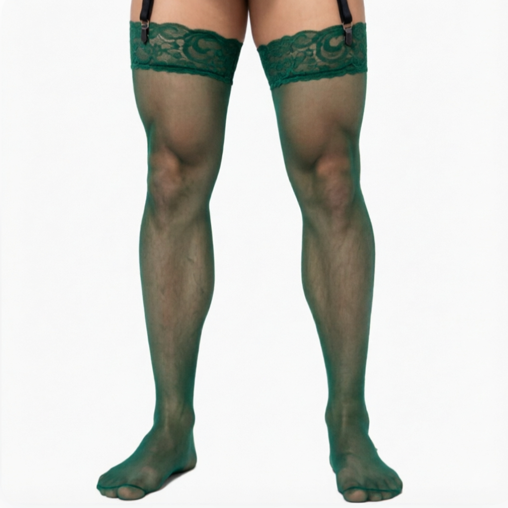 AliExpress Vintage Men's Dark Green Long Socks Sheer Silky Lace Stockings Coffee Black Grey Blue Color Male Socks 2026 Calcetines Hombres