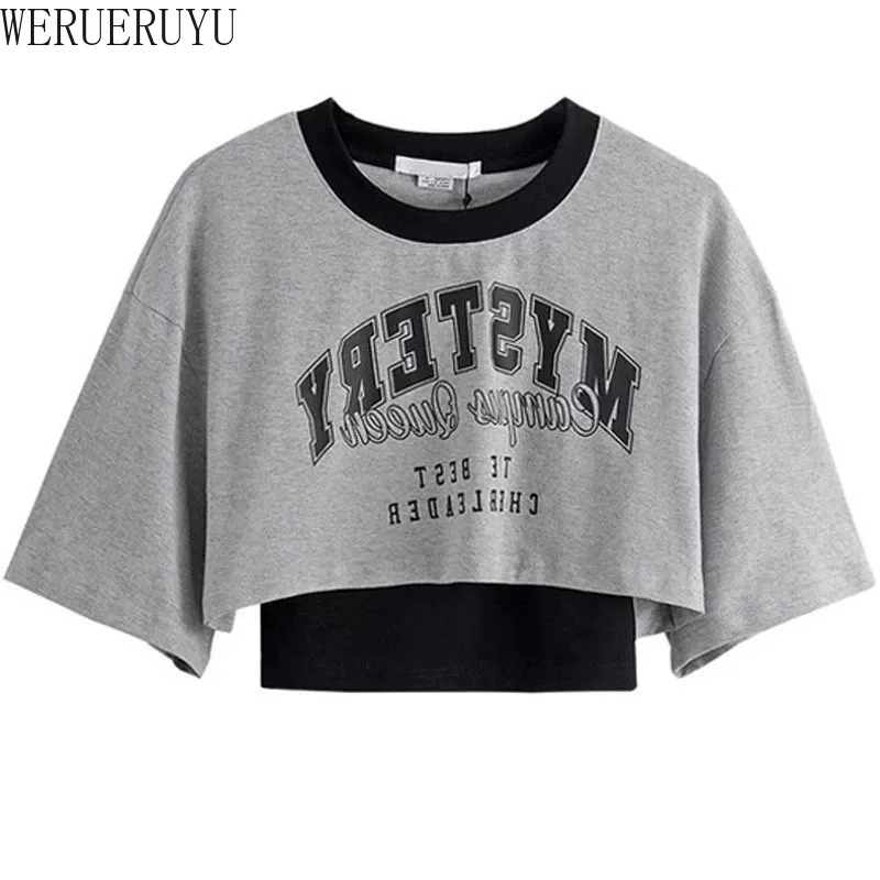 AliExpress Vintage Print Graphic T-shirt Women Crop Top Short Sleeve Y2k Clothes Summer Loose Sexy Short Two-piece T-shirt Set Womens 2025