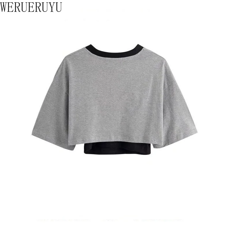 AliExpress Vintage Print Graphic T-shirt Women Crop Top Short Sleeve Y2k Clothes Summer Loose Sexy Short Two-piece T-shirt Set Womens 2025, view 2