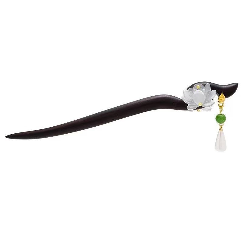AliExpress White Lotus Wooden Hairpin with Fringe, view 6