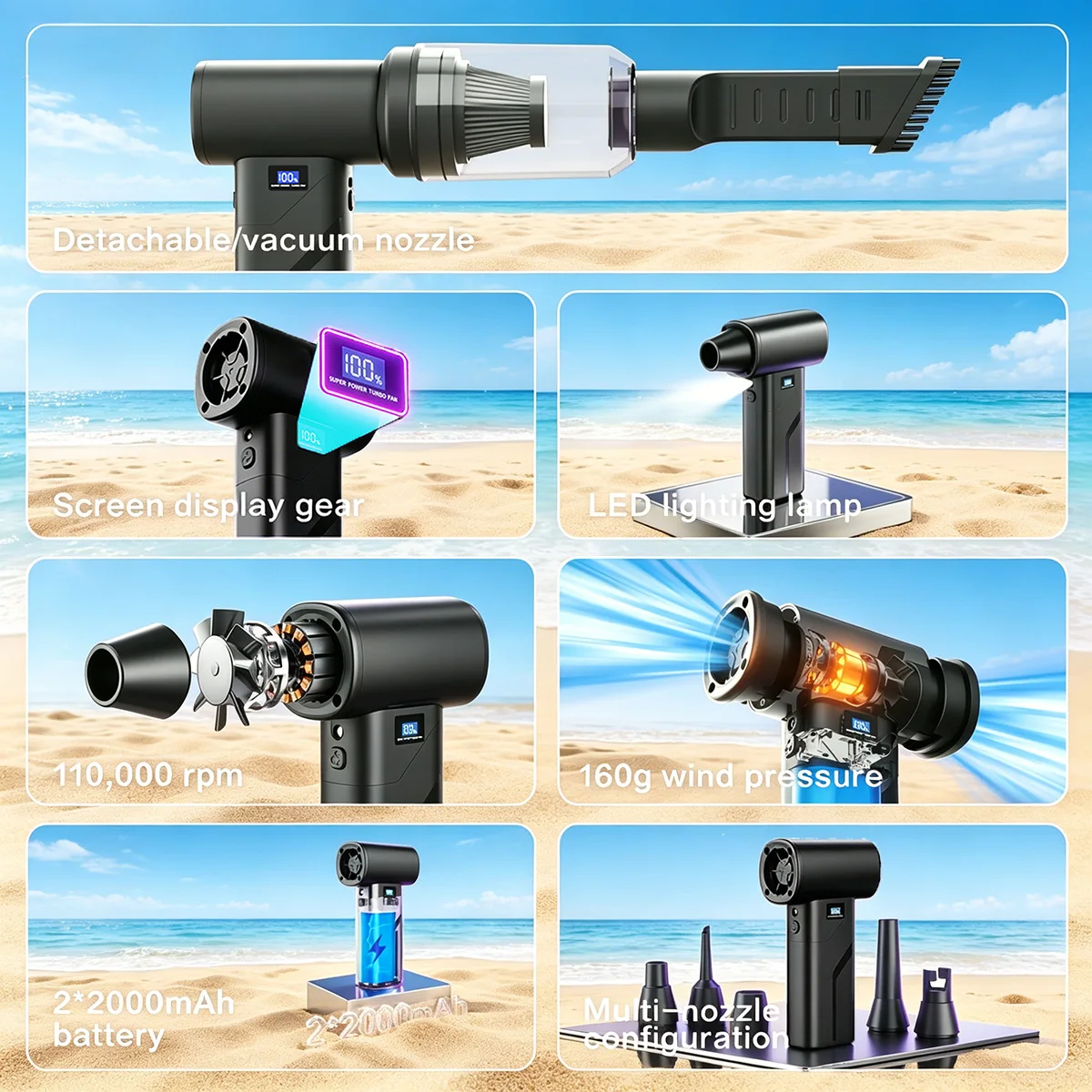 AliExpress Violent Fan 110000 RPM Brushless 4000mAh Electric Air Blower High-Speed Turbo Rechargeable Powerful Dust Blower Vacuum Cleaner, view 2