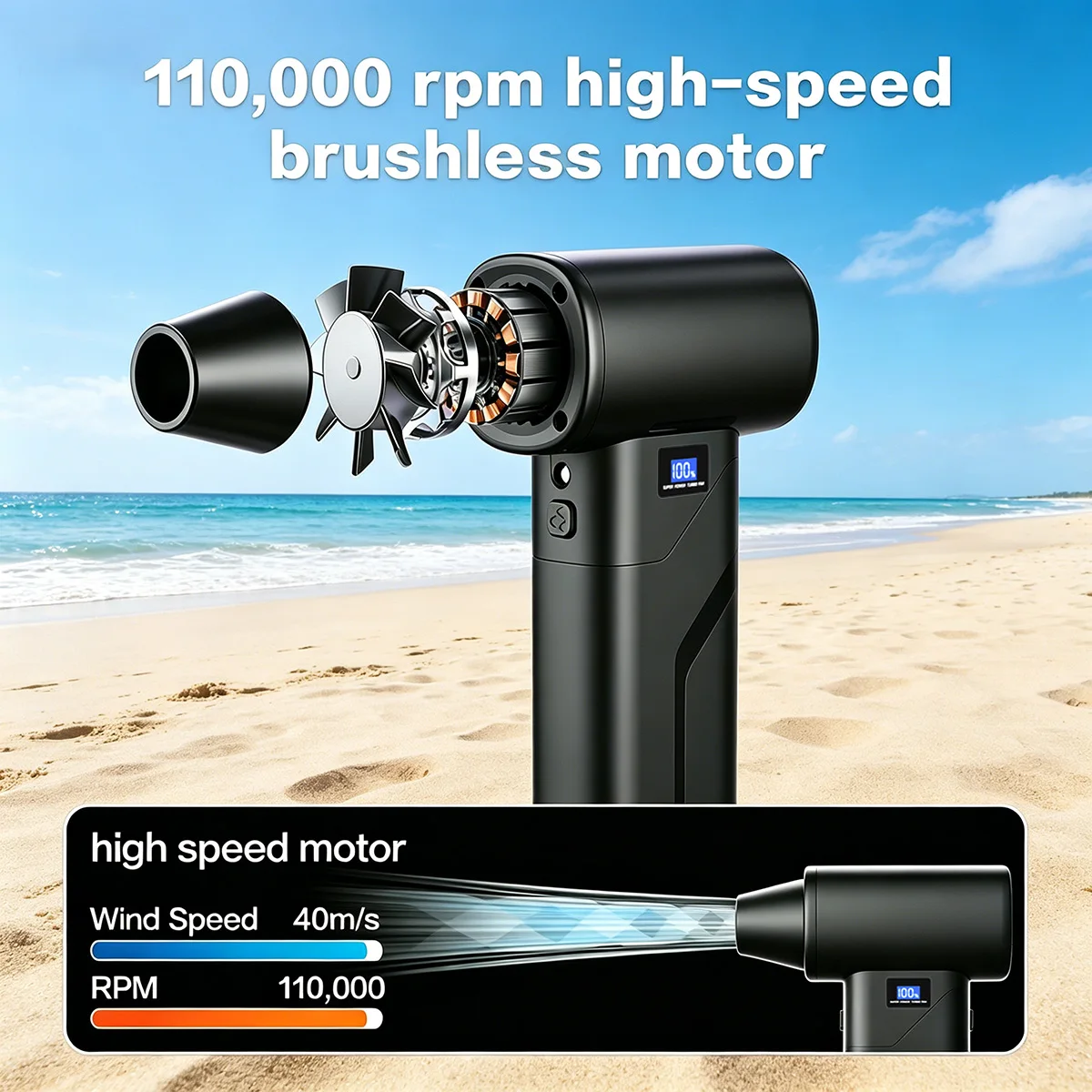 AliExpress Violent Fan 110000 RPM Brushless 4000mAh Electric Air Blower High-Speed Turbo Rechargeable Powerful Dust Blower Vacuum Cleaner, view 6