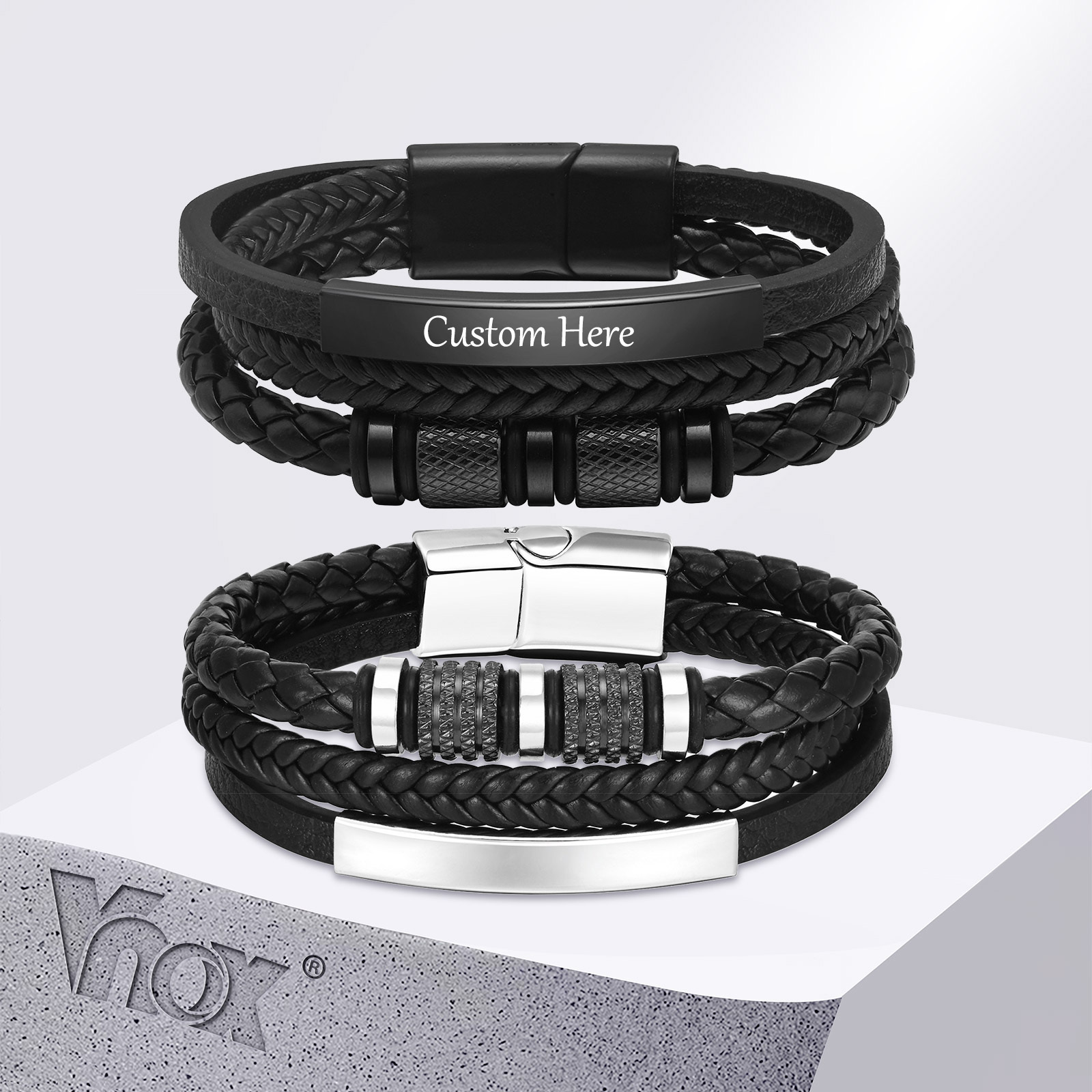 AliExpress Vnox Personalized Braided Leather Bracelet for Men
