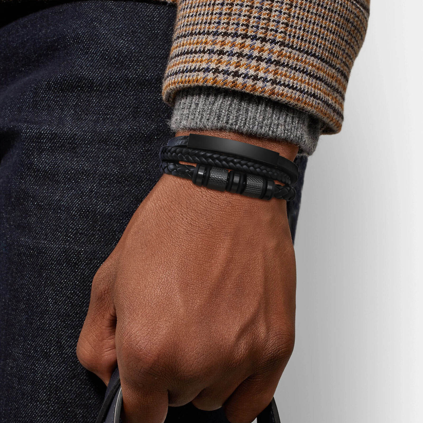 AliExpress Vnox Personalized Braided Leather Bracelet for Men, view 2