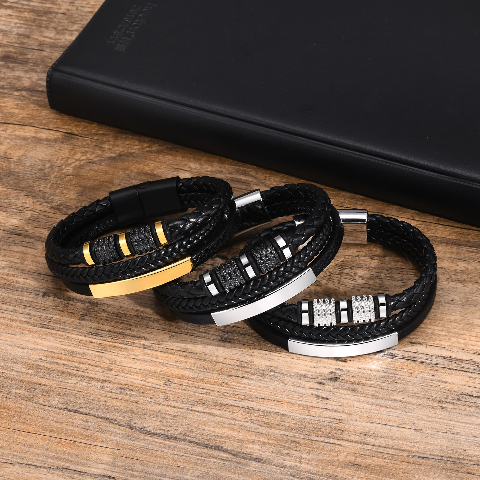AliExpress Vnox Personalized Braided Leather Bracelet for Men, view 4
