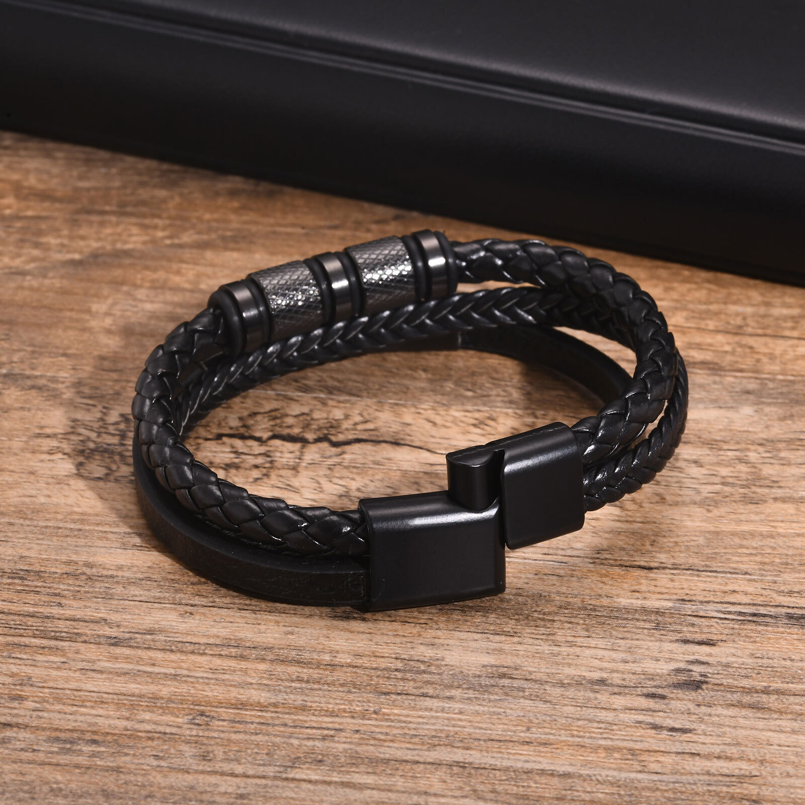 AliExpress Vnox Personalized Braided Leather Bracelet for Men, view 5