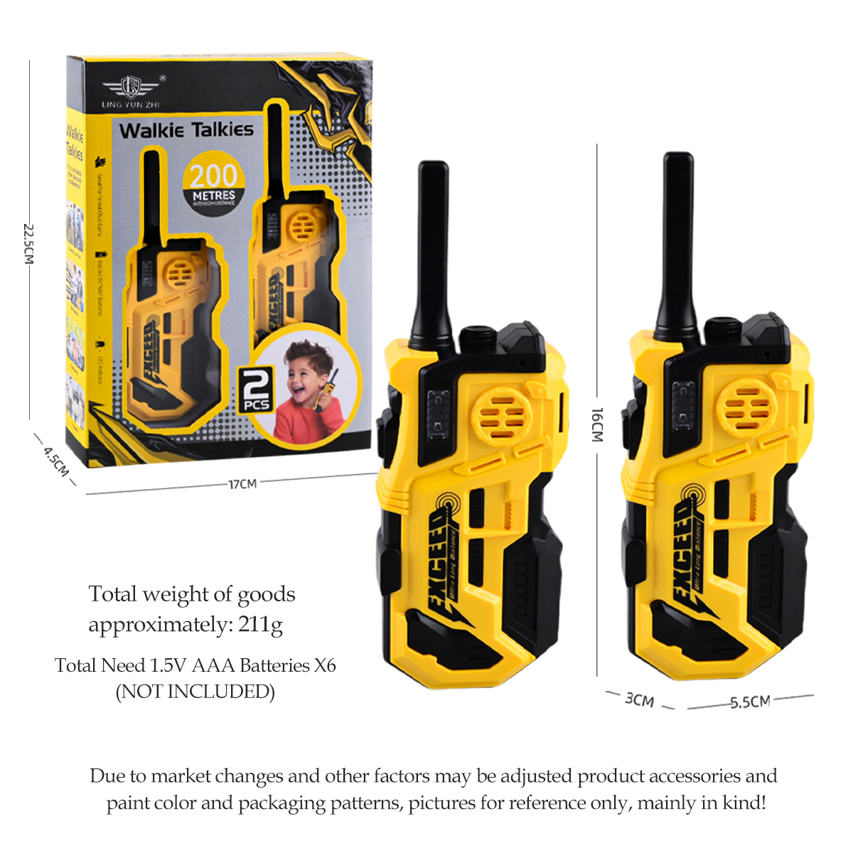 AliExpress Walkie Talkies, 2 Pcs Long Range Talkies Toys for Kids Channels 2 Way Radio Toy with Light, for Outdoor Sports Camping Climbing, view 6