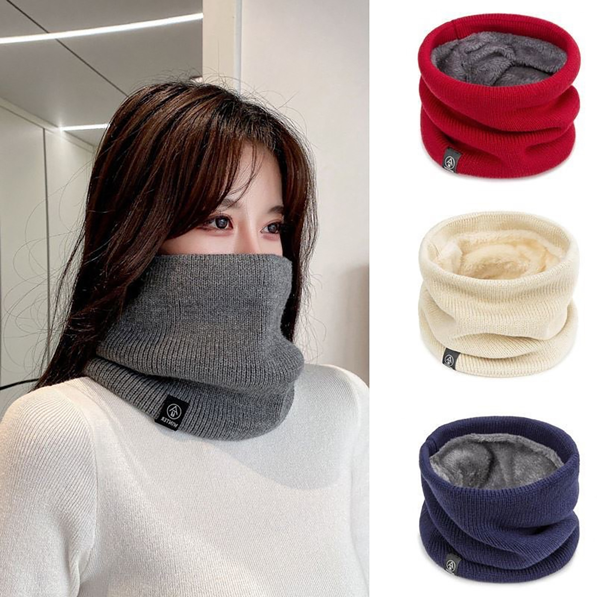 AliExpress Warm Knitted Scarf Thickened Windproof Winter Neck Gaiter Cap Cold-proof Outdoor Sport Skiing Running Men Women Tube Scarf Hat