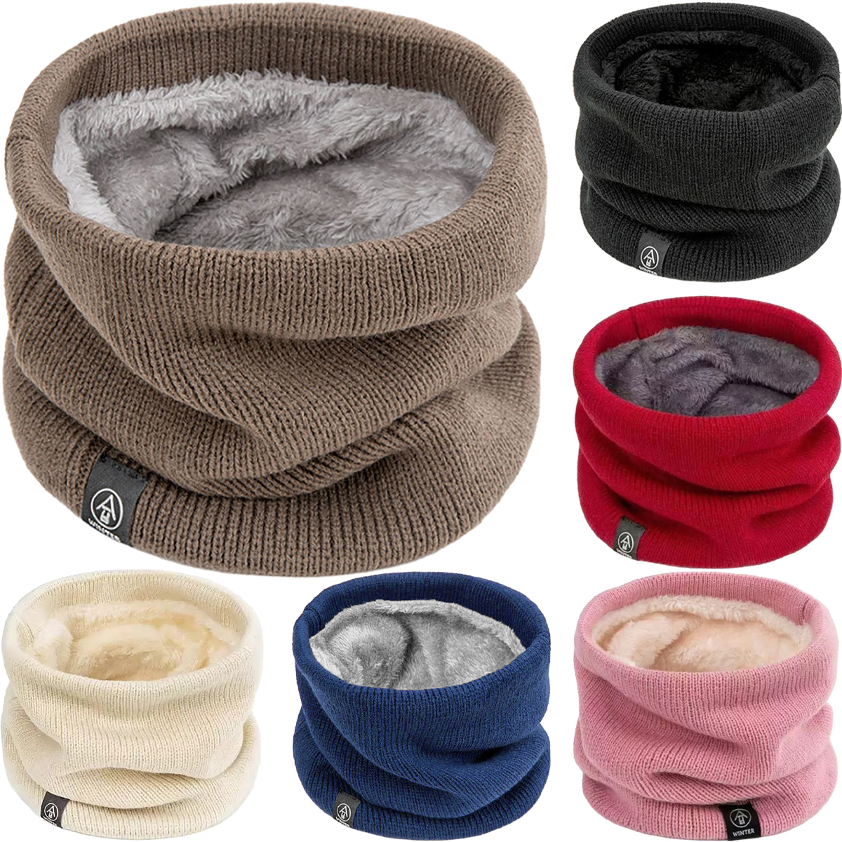 AliExpress Warm Knitted Scarf Thickened Windproof Winter Neck Gaiter Cap Cold-proof Outdoor Sport Skiing Running Men Women Tube Scarf Hat, view 2