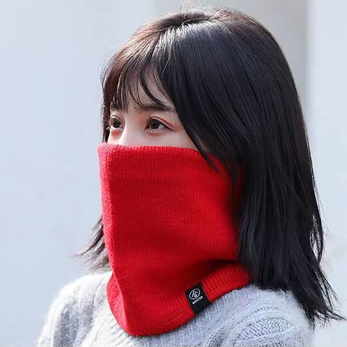 AliExpress Warm Knitted Scarf Thickened Windproof Winter Neck Gaiter Cap Cold-proof Outdoor Sport Skiing Running Men Women Tube Scarf Hat, view 3