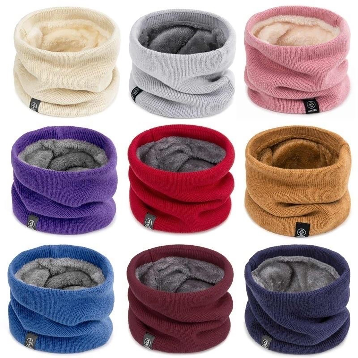 AliExpress Warm Knitted Scarf Thickened Windproof Winter Neck Gaiter Cap Cold-proof Outdoor Sport Skiing Running Men Women Tube Scarf Hat, view 5