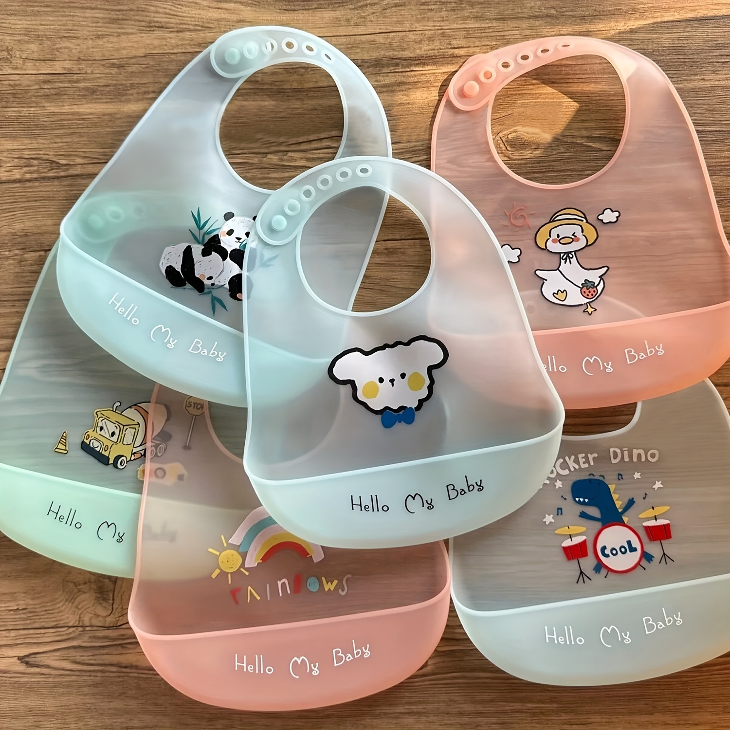 AliExpress Waterproof Baby Bibs Baby Stuff Cute Cartoon Animal Printed Kids Bib Girl Boy Adjustable Soft Silicone Bib Baby Feeding Stuff