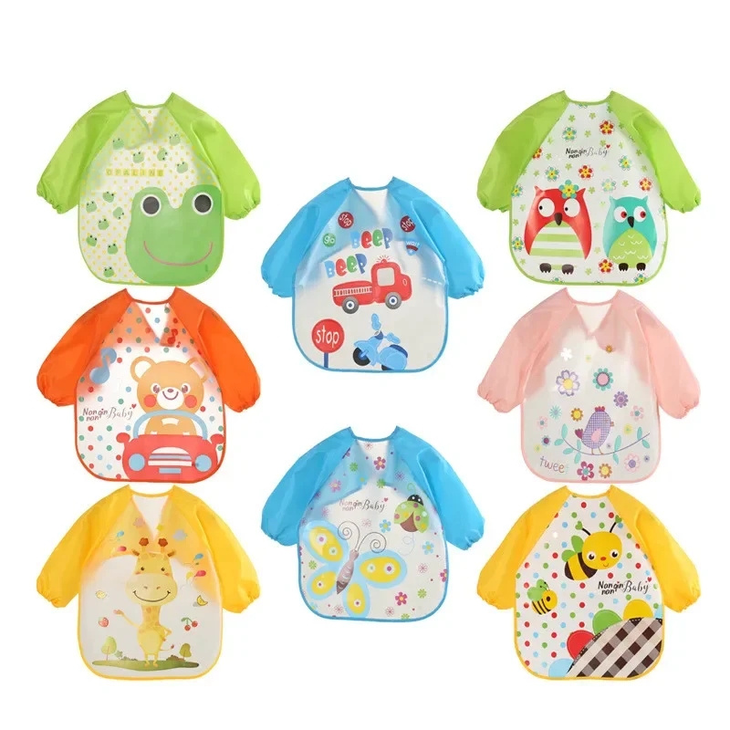 AliExpress Waterproof EVA Full Sleeve Baby Bibs Children Apron Long Sleeve Feeding Smock Kids Eating Breastplate Infant Scarf Clothing