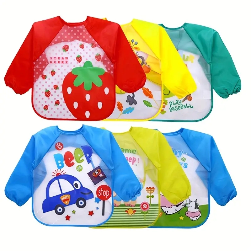 AliExpress Waterproof EVA Full Sleeve Baby Bibs Children Apron Long Sleeve Feeding Smock Kids Eating Breastplate Infant Scarf Clothing, view 3