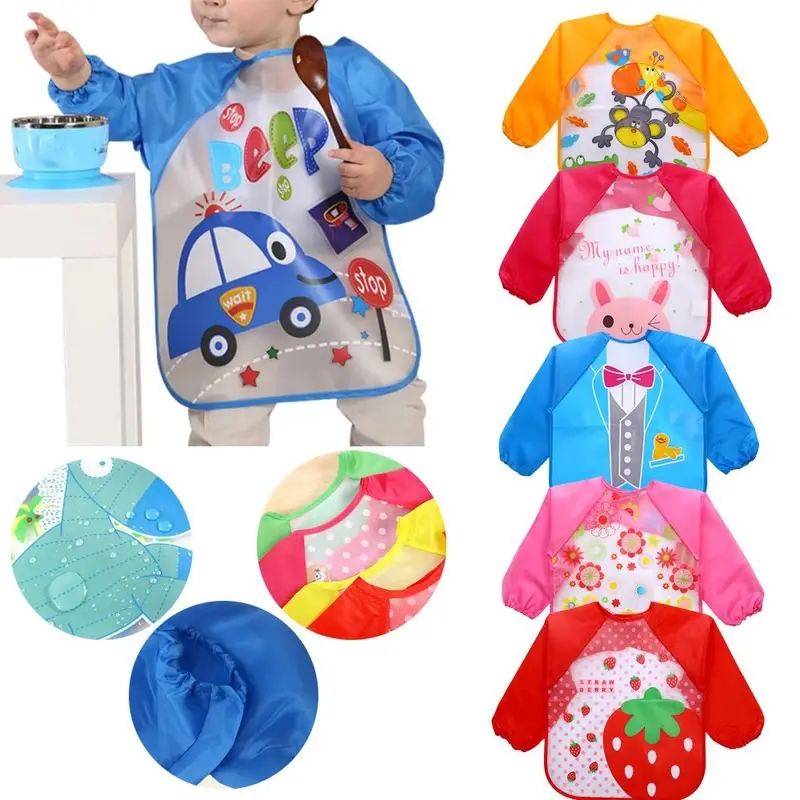 AliExpress Waterproof EVA Full Sleeve Baby Bibs Children Apron Long Sleeve Feeding Smock Kids Eating Breastplate Infant Scarf Clothing, view 4
