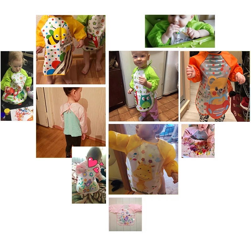 AliExpress Waterproof EVA Full Sleeve Baby Bibs Children Apron Long Sleeve Feeding Smock Kids Eating Breastplate Infant Scarf Clothing, view 6