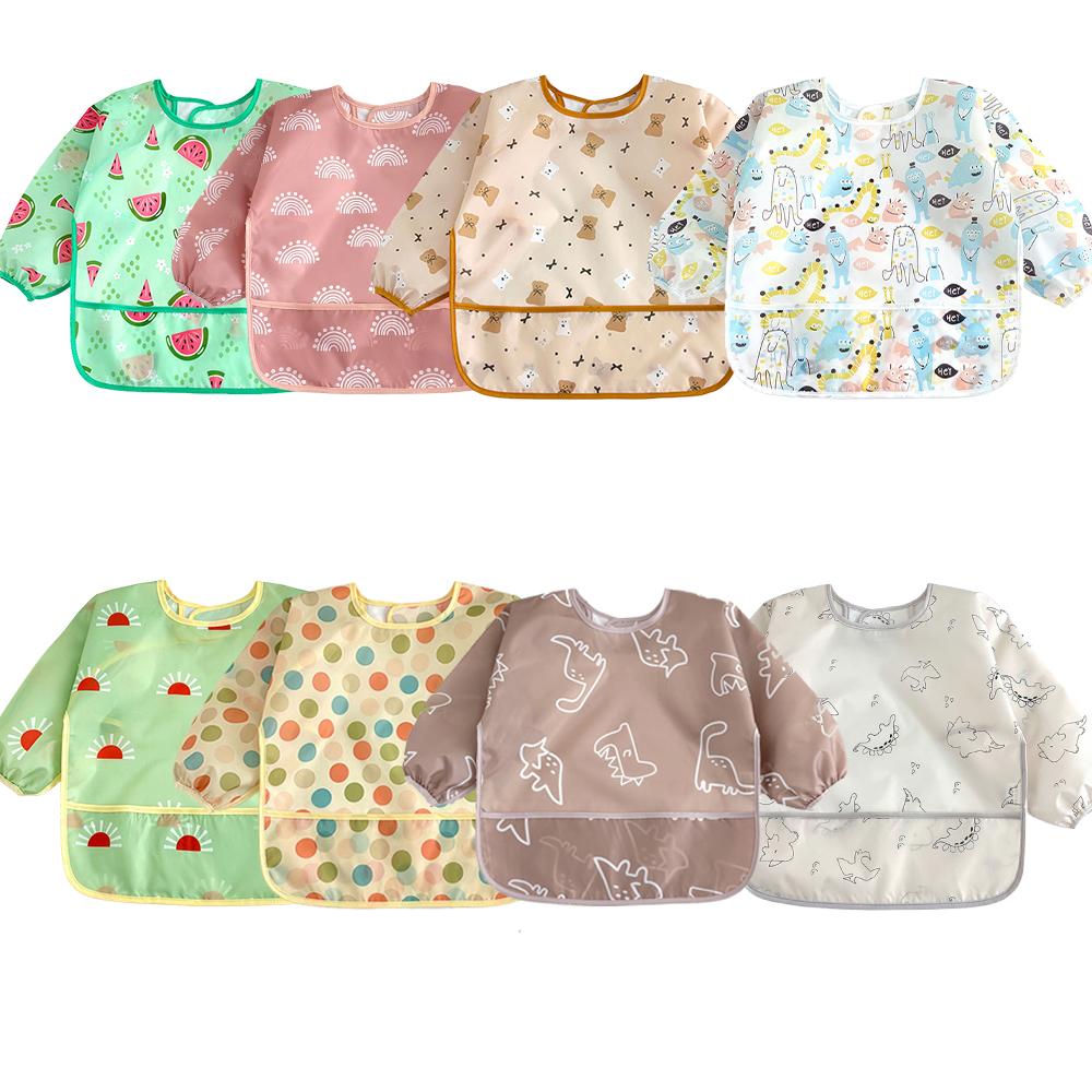 AliExpress Waterproof Full Sleeve Baby Bibs Children Apron Long Sleeve Feeding Smock Kids Eating Breastplate Infant Scarf Clothing