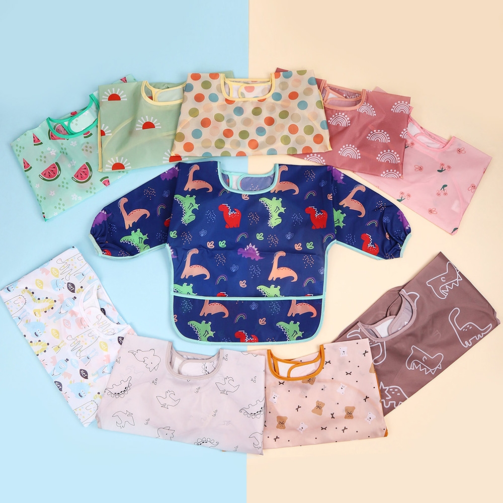 AliExpress Waterproof Full Sleeve Baby Bibs Children Apron Long Sleeve Feeding Smock Kids Eating Breastplate Infant Scarf Clothing, view 3