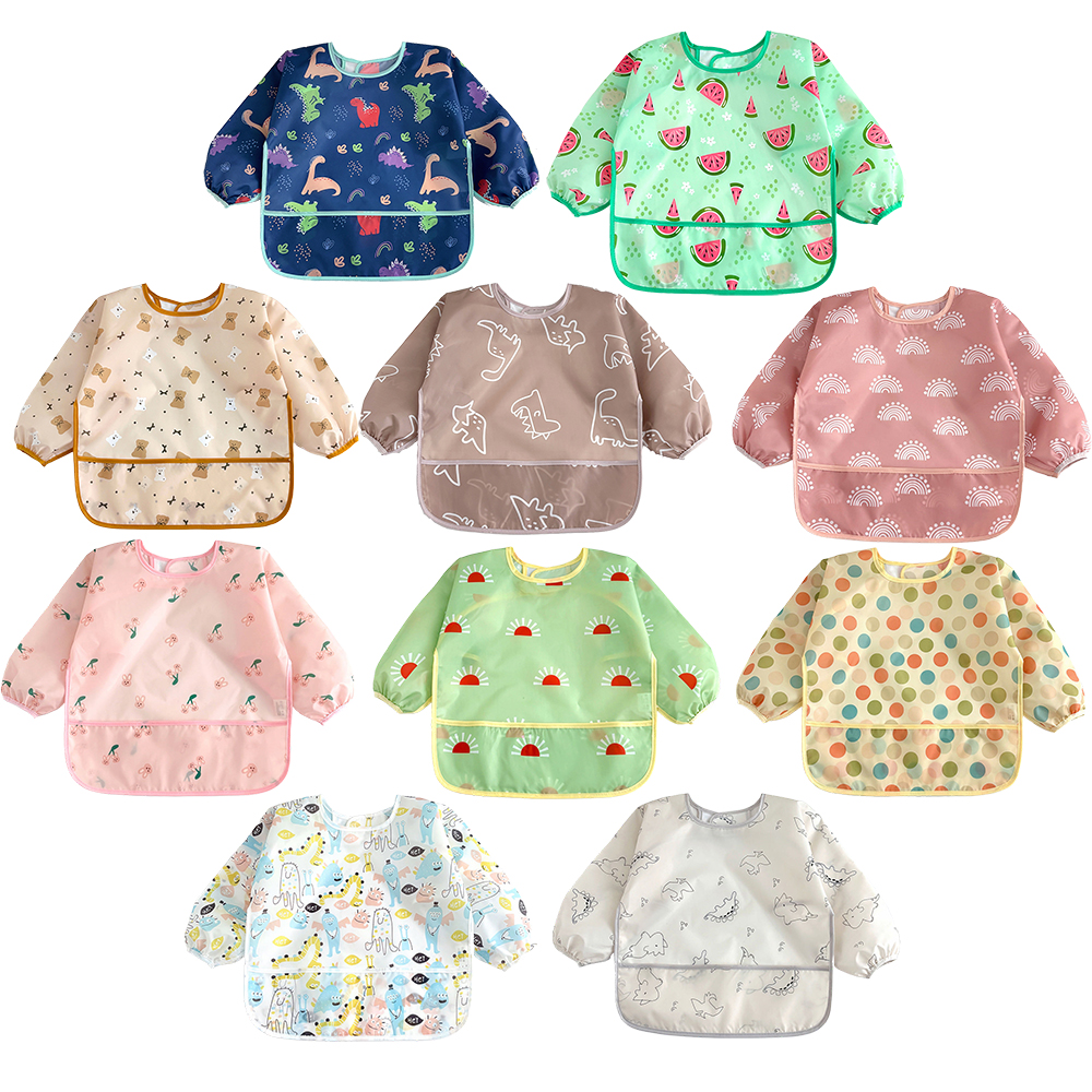 AliExpress Waterproof Full Sleeve Baby Bibs Children Apron Long Sleeve Feeding Smock Kids Eating Breastplate Infant Scarf Clothing, view 2