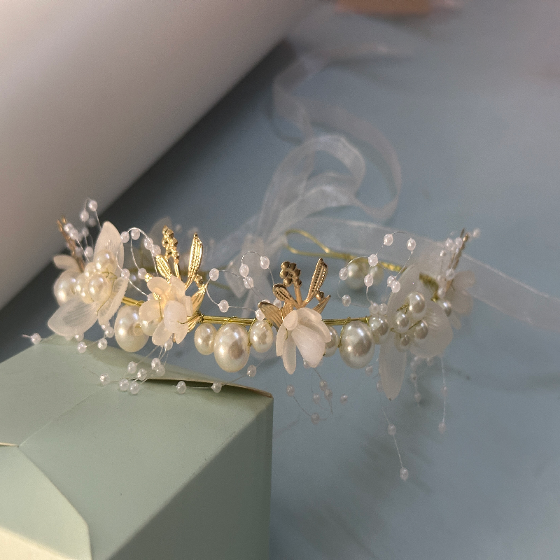 AliExpress Wedding Accessory Bride Crown Hair Crystal Jewelry Tiara With Pearls Flowers Wedding Crown Floral Pearl Bridal Headband, view 3
