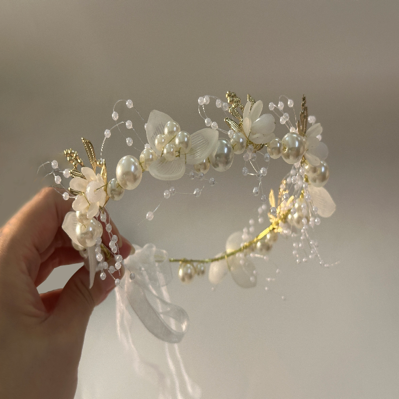 AliExpress Wedding Accessory Bride Crown Hair Crystal Jewelry Tiara With Pearls Flowers Wedding Crown Floral Pearl Bridal Headband, view 4