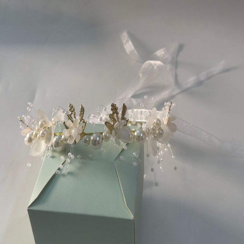 AliExpress Wedding Accessory Bride Crown Hair Crystal Jewelry Tiara With Pearls Flowers Wedding Crown Floral Pearl Bridal Headband, view 5