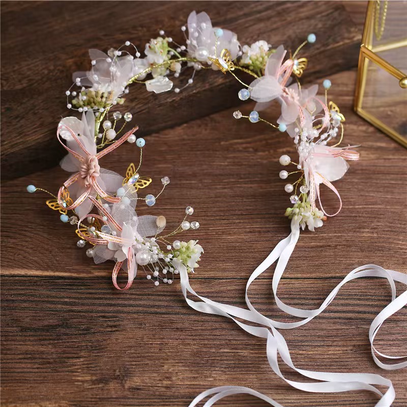 AliExpress Wedding Accessory Bride Crown Hair Crystal Jewelry Tiara With Pearls Flowers Wedding Crown Floral Pearl Bridal Headband