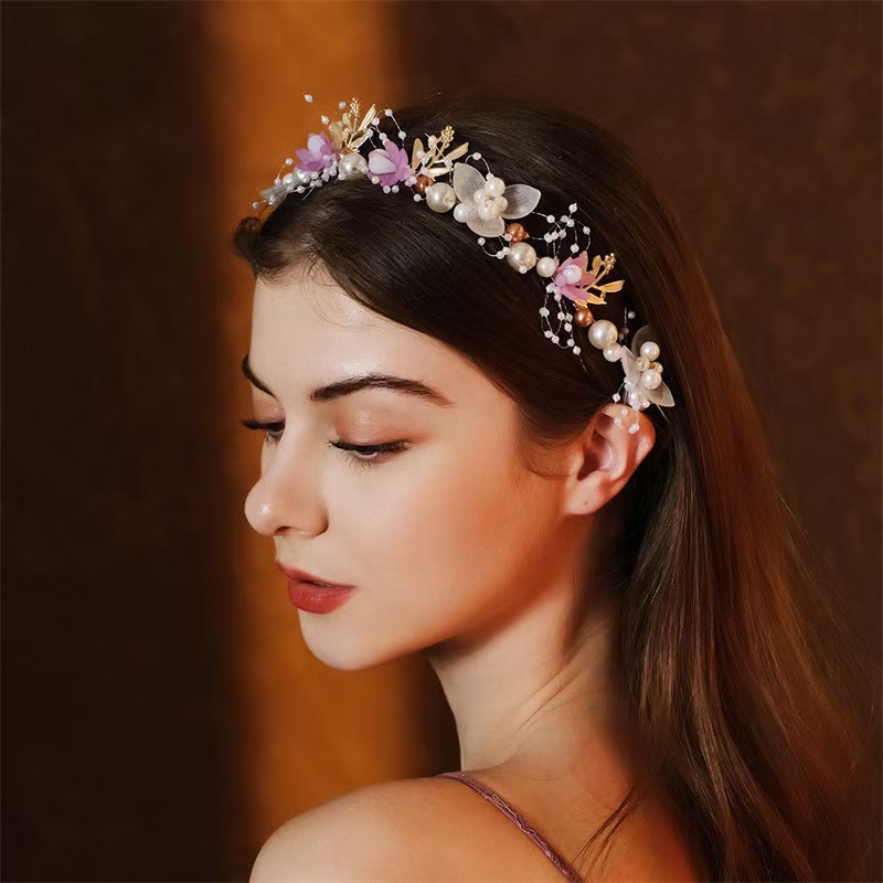 AliExpress Wedding Accessory Bride Crown Hair Crystal Jewelry Tiara With Pearls Flowers Wedding Crown Floral Pearl Bridal Headband, view 2