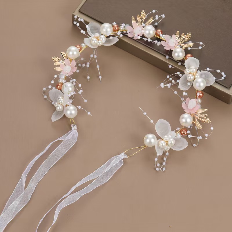 AliExpress Wedding Accessory Bride Crown Hair Crystal Jewelry Tiara With Pearls Flowers Wedding Crown Floral Pearl Bridal Headband, view 4