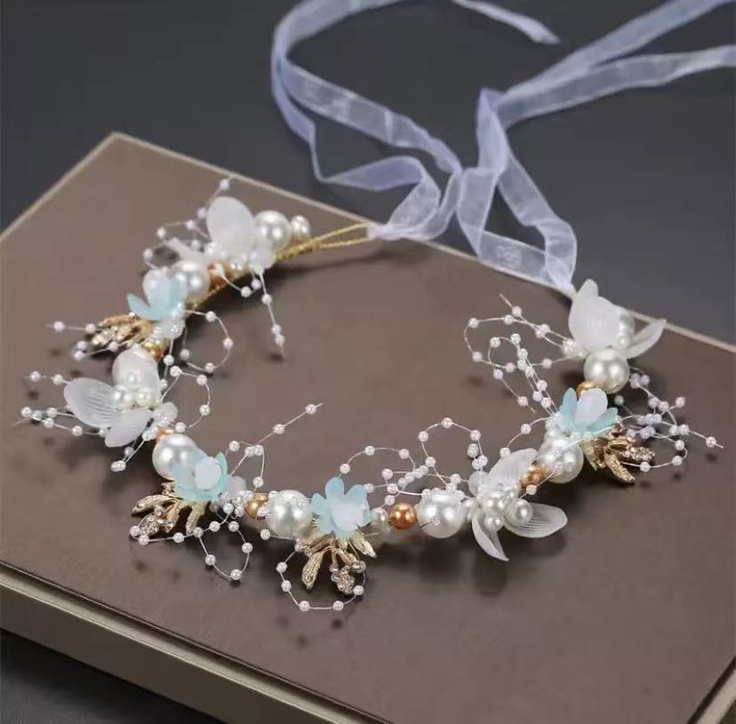 AliExpress Wedding Accessory Bride Crown Hair Crystal Jewelry Tiara With Pearls Flowers Wedding Crown Floral Pearl Bridal Headband, view 5
