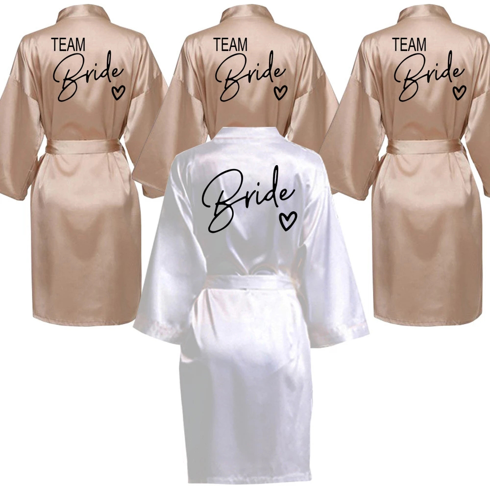 AliExpress Wedding Party Team Bride Robe With Black Letters Kimono Satin Pajamas Bridesmaid Bathrobe SP003