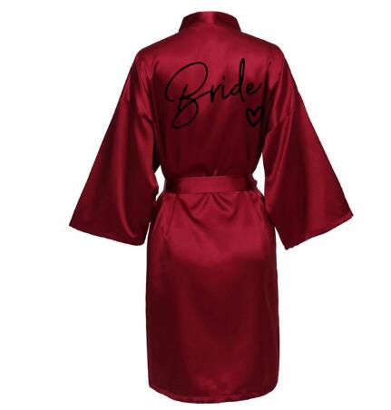 AliExpress Wedding Party Team Bride Robe With Black Letters Kimono Satin Pajamas Bridesmaid Bathrobe SP003, view 2