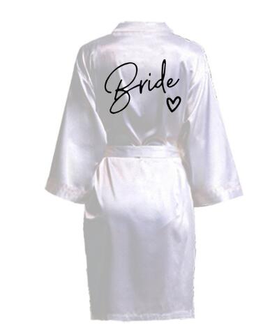 AliExpress Wedding Party Team Bride Robe With Black Letters Kimono Satin Pajamas Bridesmaid Bathrobe SP003, view 3