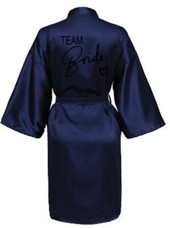 AliExpress Wedding Party Team Bride Robe With Black Letters Kimono Satin Pajamas Bridesmaid Bathrobe SP003, view 4
