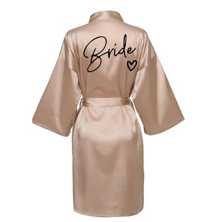AliExpress Wedding Party Team Bride Robe With Black Letters Kimono Satin Pajamas Bridesmaid Bathrobe SP003, view 6