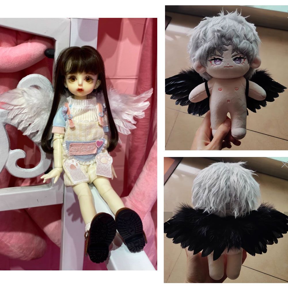 AliExpress White Black Crafts Mini Feather Angel Wing 1/6 Doll 20cm Cotton Doll Decoration Party Birthday Gift Easter Valentines Day, view 5