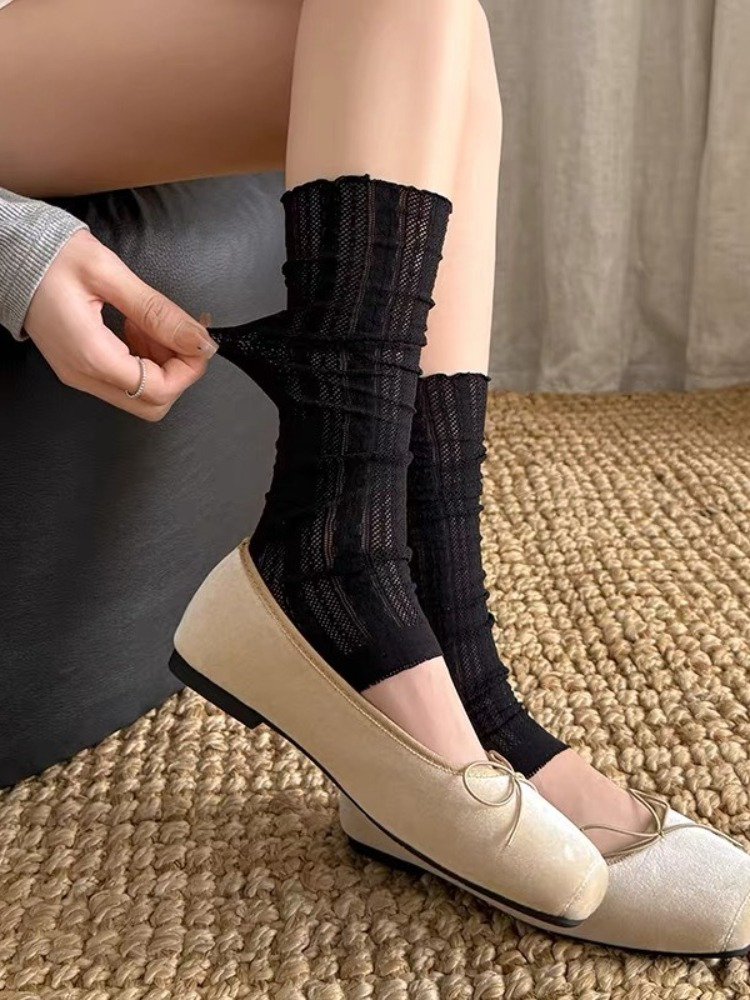 AliExpress White Leg Warmers Women Summer Thin Sweet Ballet Style JK Lolita Twist Pattern Long Socks Minimalist Jacquard Stacked Leg Covers, view 5