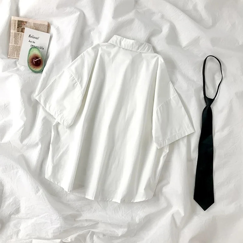 AliExpress White Shirt Women Blusas Short Sleeve Lapel Blouse with Tie Japanese Fashion Student Summer Daily College Style Top, view 2